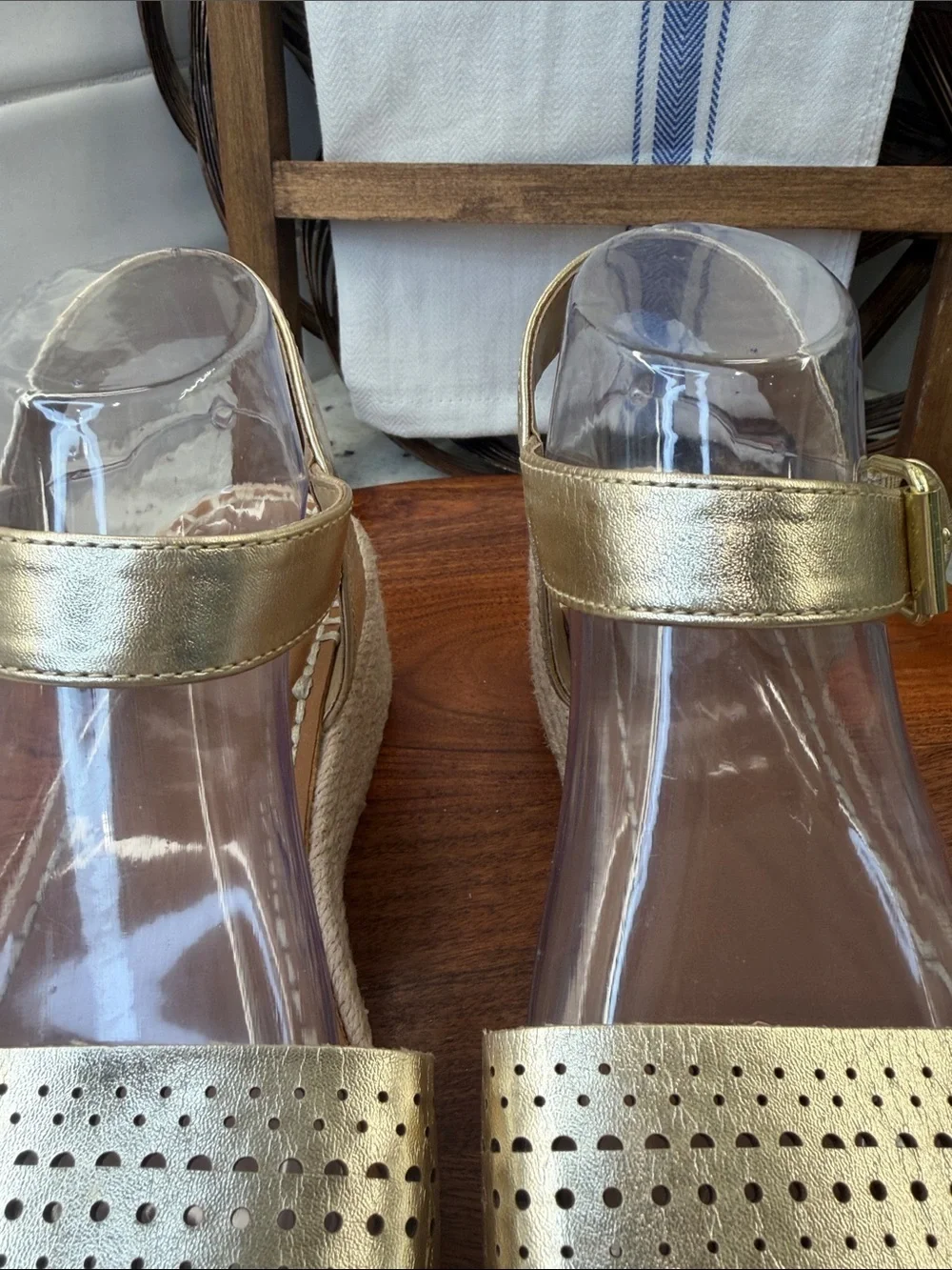 White Mountain Gold Perforated Espadrille Wedge Sandals - Women